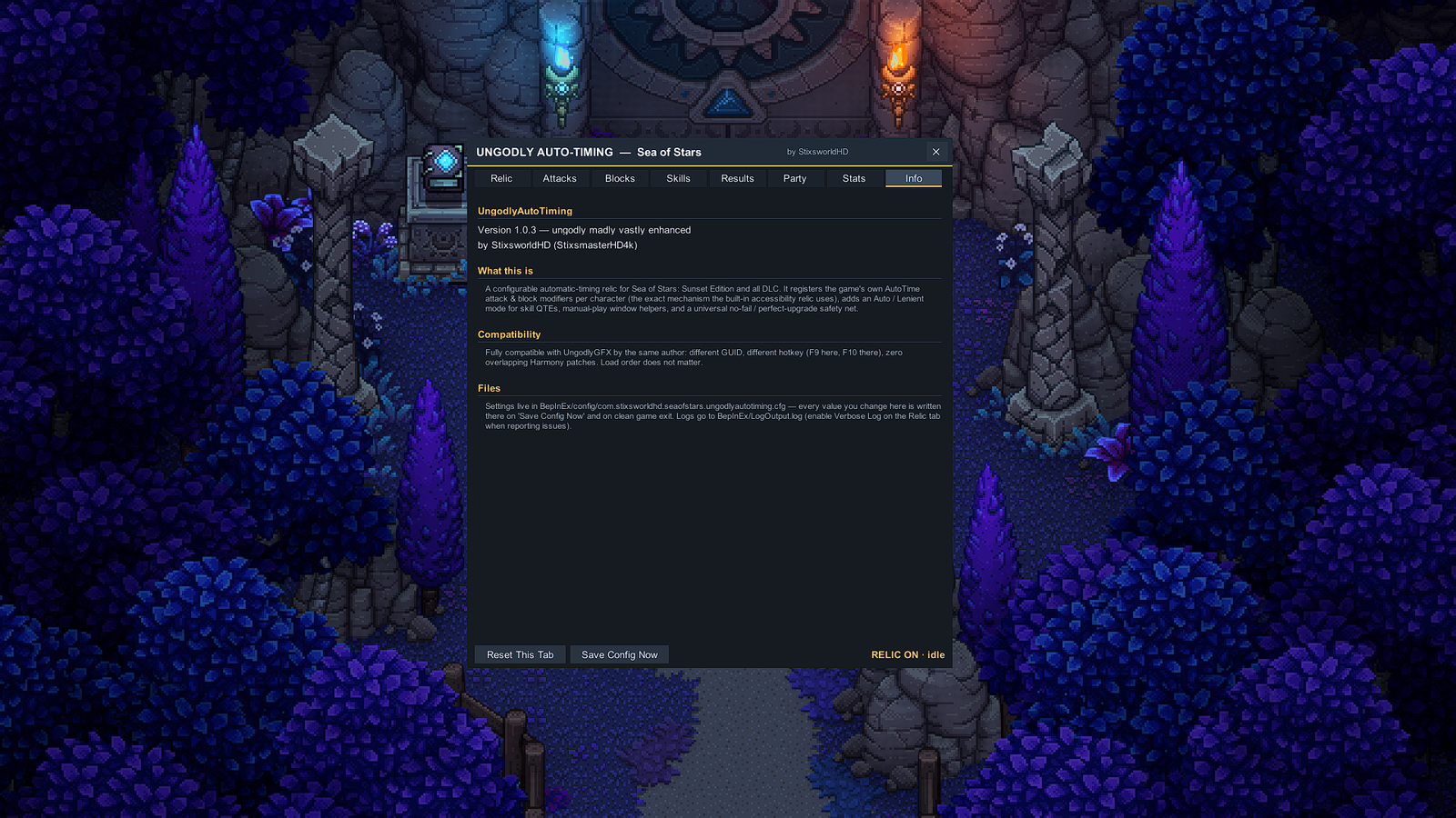 UngodlyAutoTiming Info tab: version and author, what-this-is summary, compatibility notes and file locations